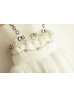 Ivory Beaded Satin Tulle Tutu Flower Girl Dress First Communion Dress